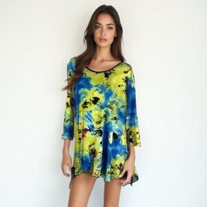 Peter Nygard Abstract Art Tunic Top XL | Vibrant Y2K Mesh Burnout Blouse ❤️